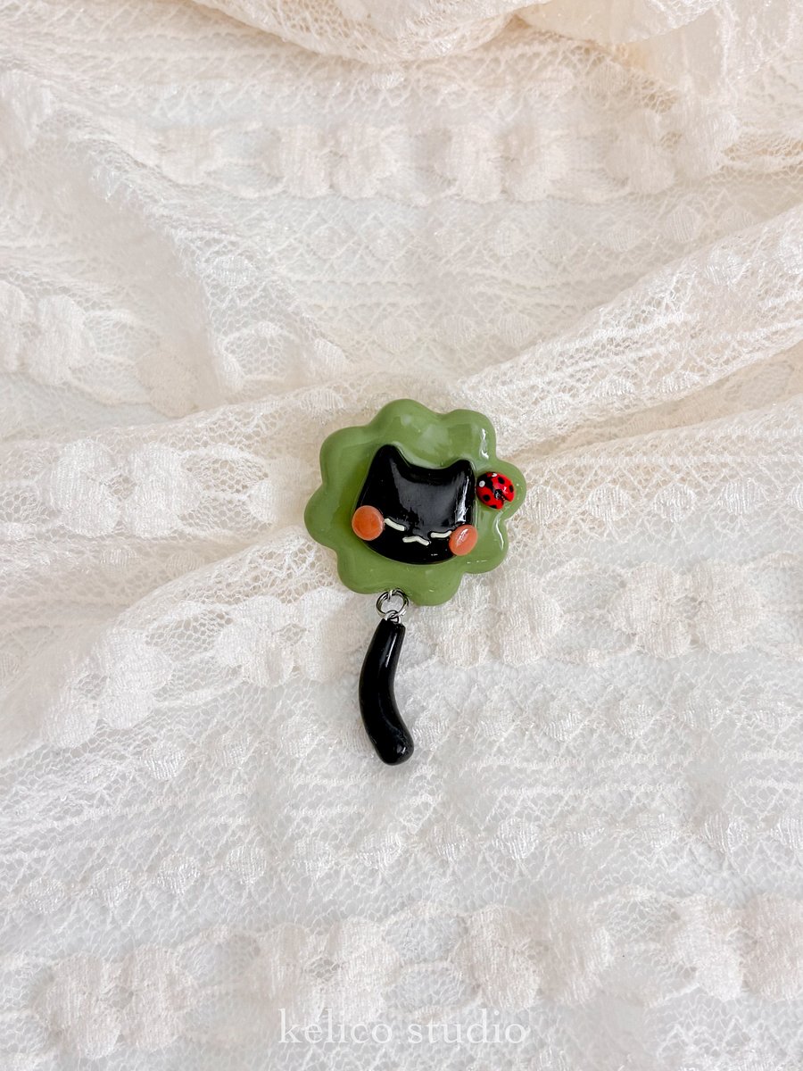 lucky clover cat • clay pin product image (3)