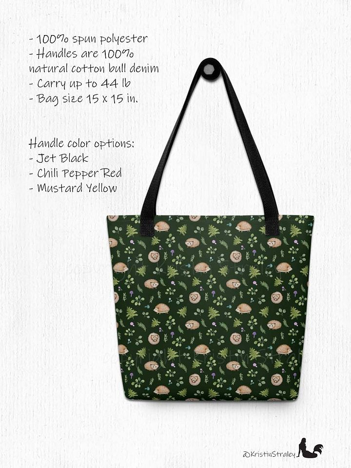 Hedgehogs with Ferns and Mushrooms on Dark Green Tote Bag product image (2)