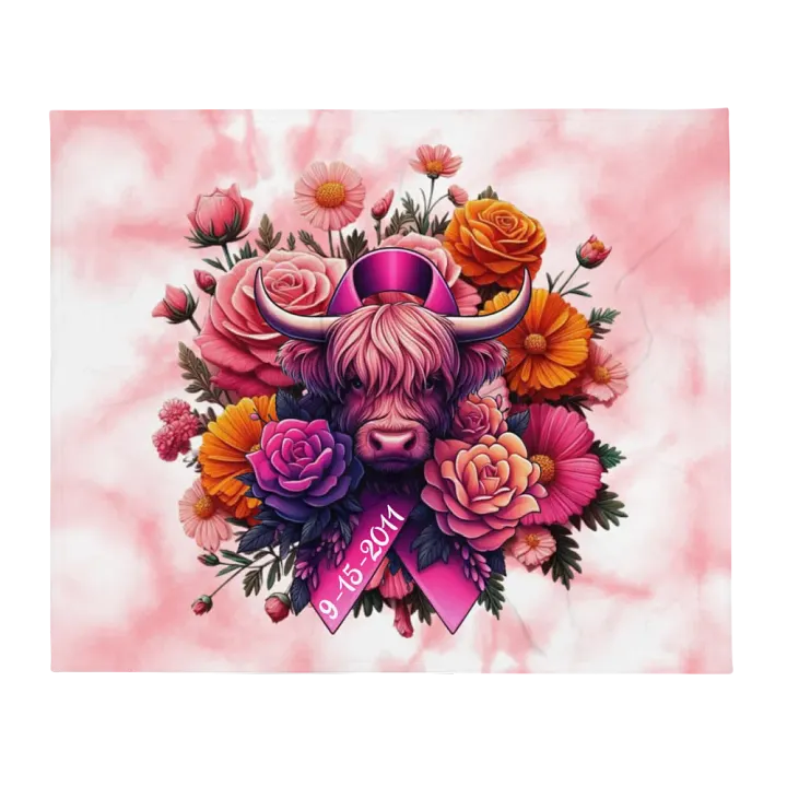 Highland Cow Blooms Breast Cancer Awareness Blanket product image (2)