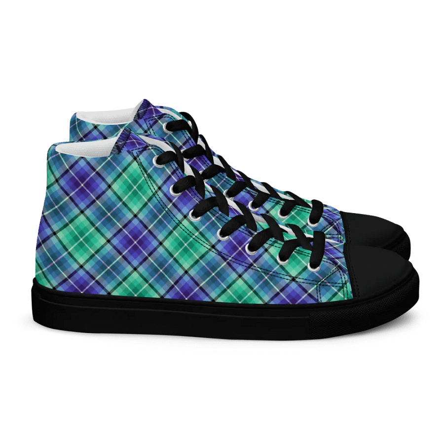 Bright Green and Purple Plaid Men's High Top Shoes product image (3)
