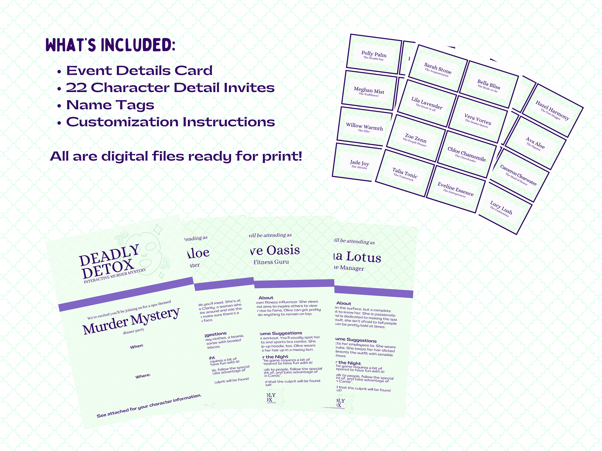 Deadly Detox - A Girls Only Spa-Themed Murder Mystery - Invitations Add-On product image (2)