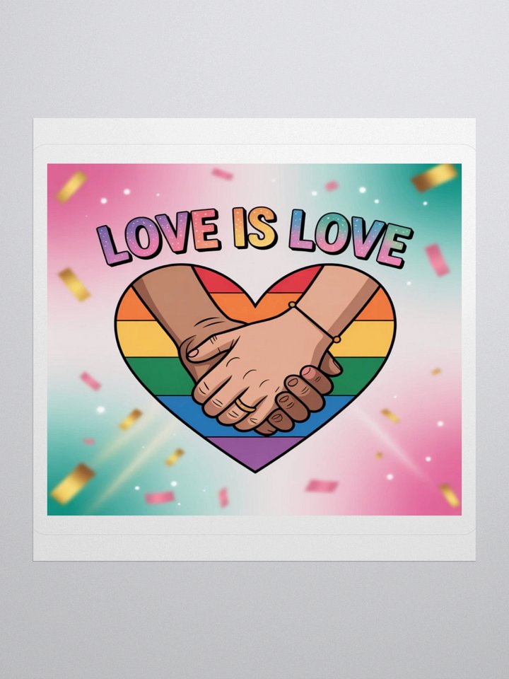 Love Is Love Pride Sticker - Rainbow Heart with Interlocking Hands Design product image (1)