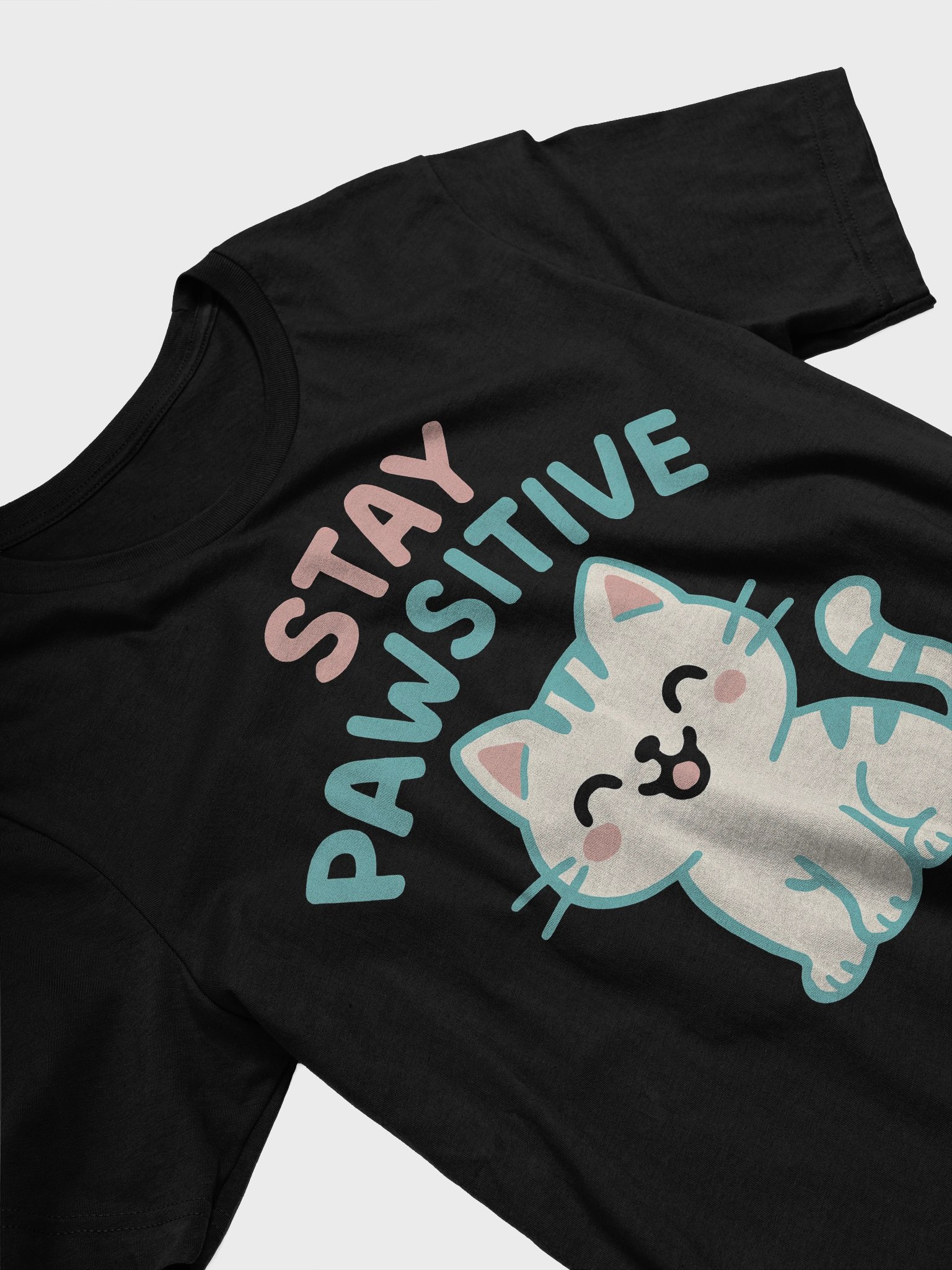 Pawsitive Vibes Cartoon Cat T-Shirt product image (3)