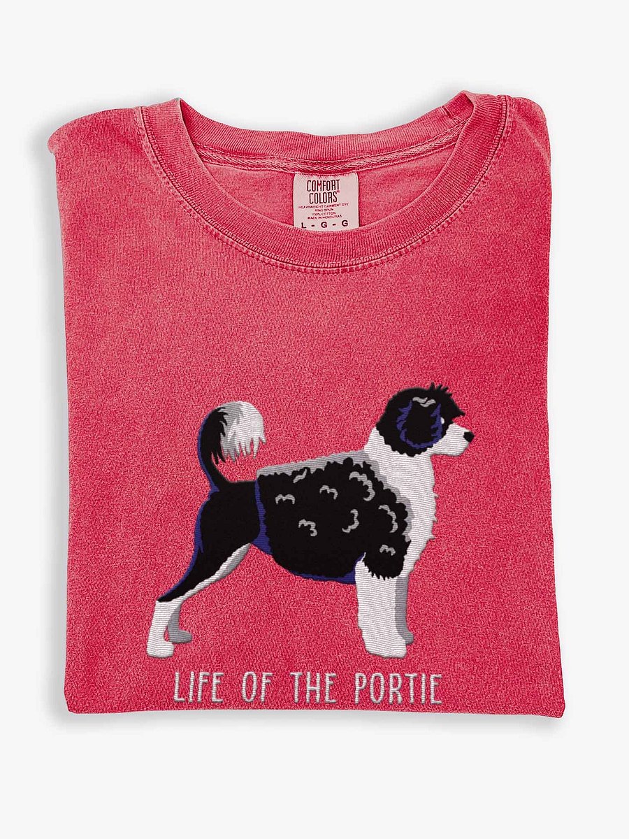Life of the Portie T-Shirt(Embroidered) of a Portuguese Water Dog(Black & White) product image (1)