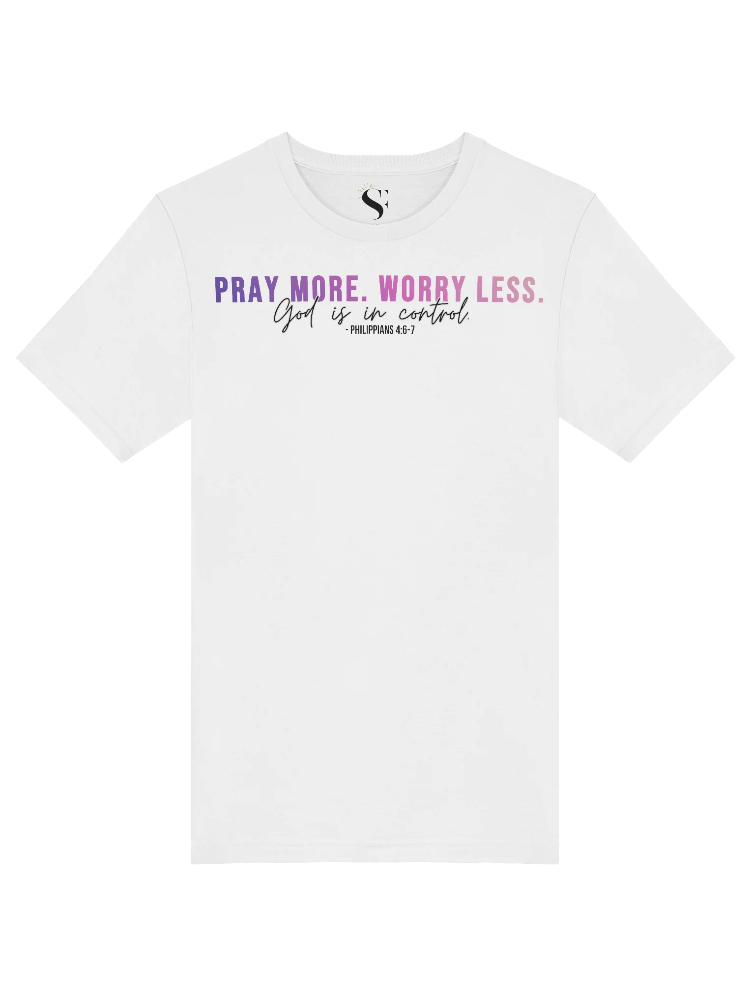 Pray More Worry Less 1.0 Unisex Tee - Pink Gradient Text product image (6)