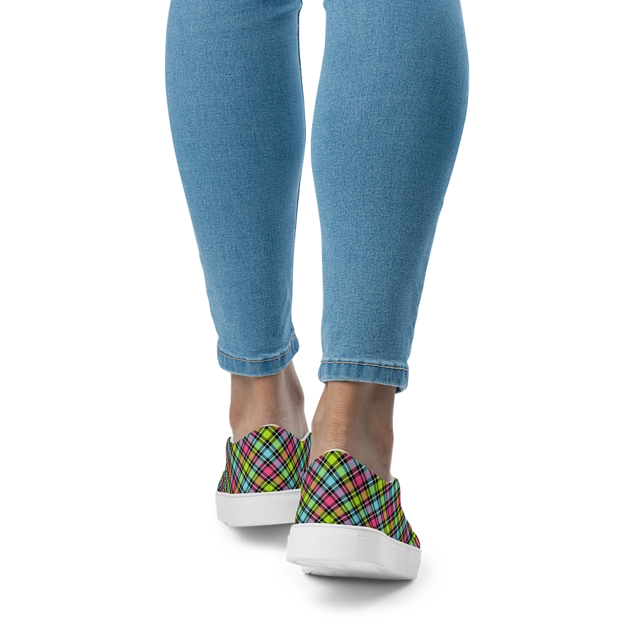 Neon Checkered Plaid Women's Slip-On Shoes product image (9)