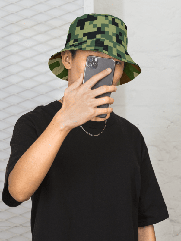 Military Green Camouflage Pixels Camo Pattern Reversible Bucket Hat product image (1)
