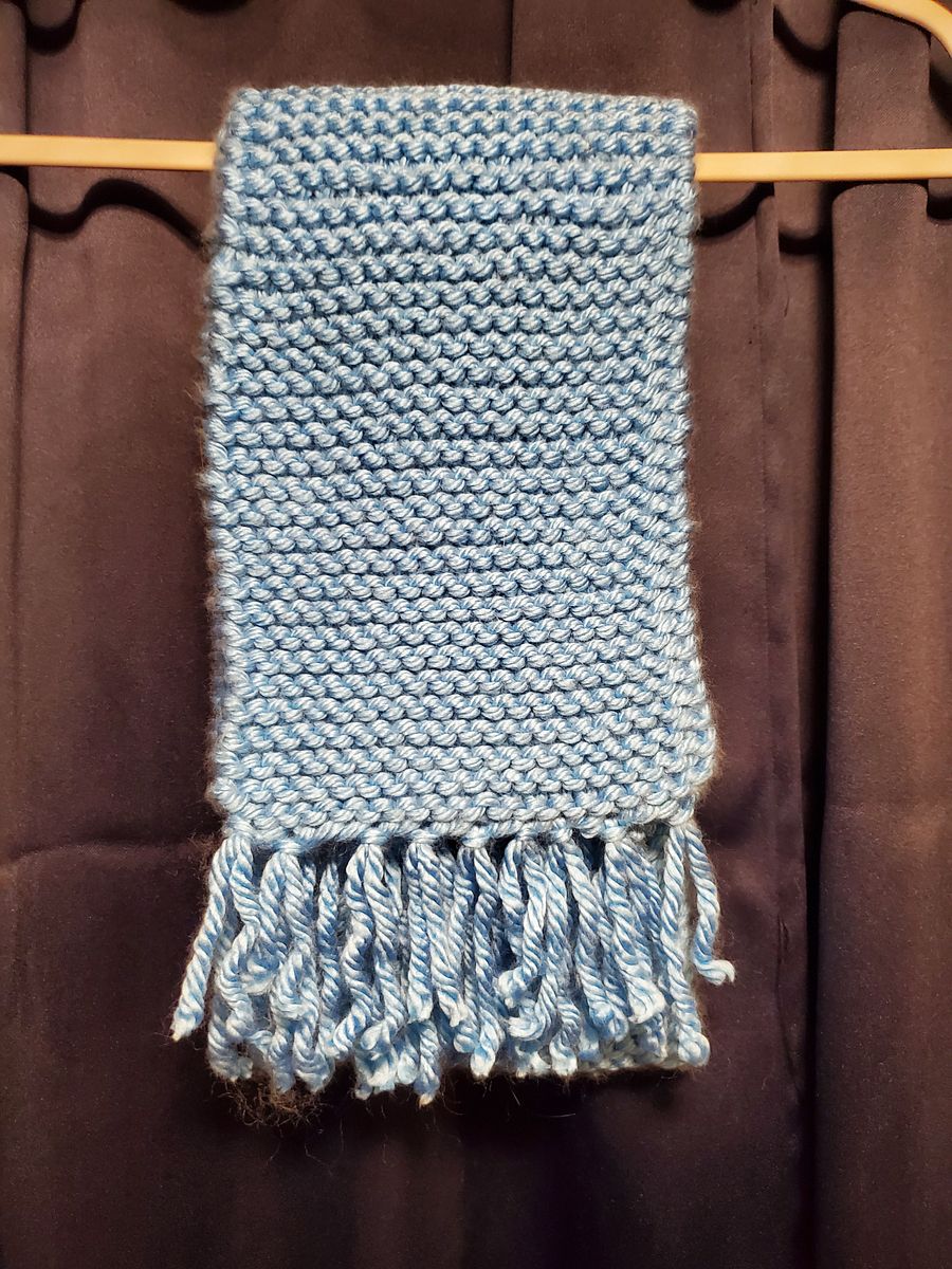 Baby blue super bulky knit scarf with fringe product image (4)