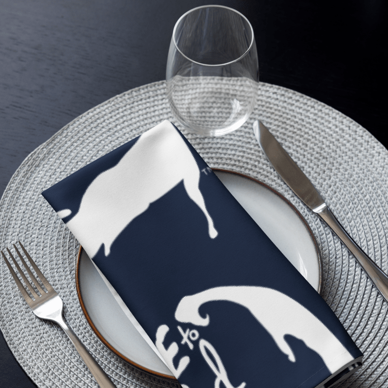 🌀BOURNE to Cape Cod™ | Cloth Napkin Set (4) | Coastal Dining Essentials | White Logo Repeat on Navy Blue product image (4)