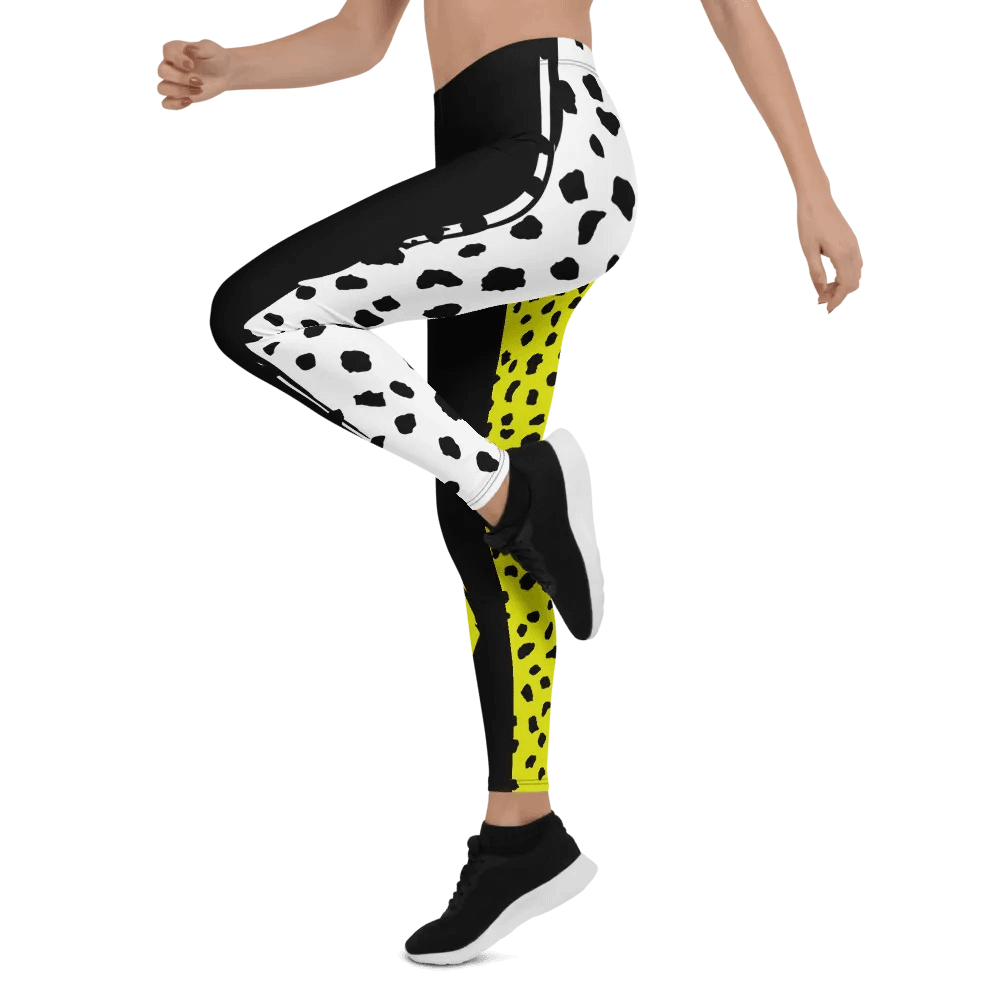 Black/Yellow Abstract Geometric All-Over Print Leggings product image (3)