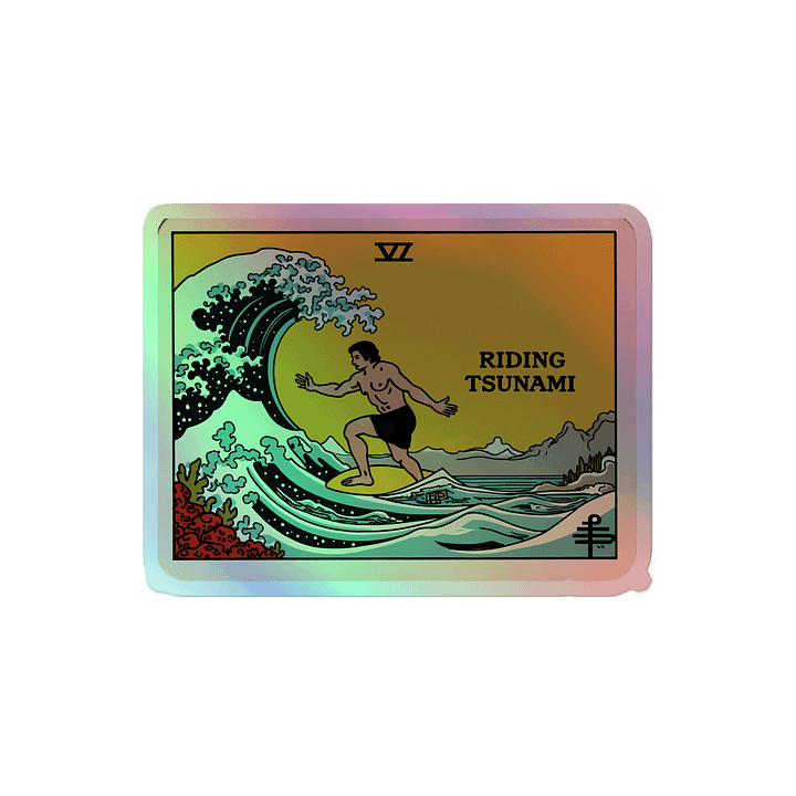 Vintage Tsunami Tarot Card Art Print Holographic Sticker product image (2)