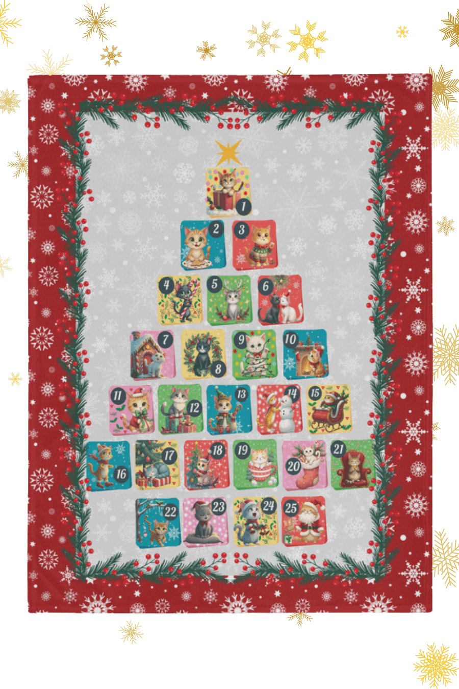 Cat Advent Calendar Christmas Throw Blanket, Cozy Holiday Cat Blanket 60''x80'' product image (1)