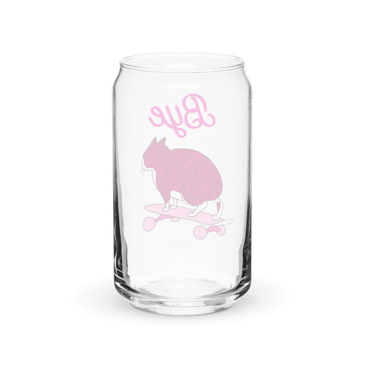 "Bye" Pink Skater Cat Can-Shaped Glass with or without Lid & Straw product image (2)
