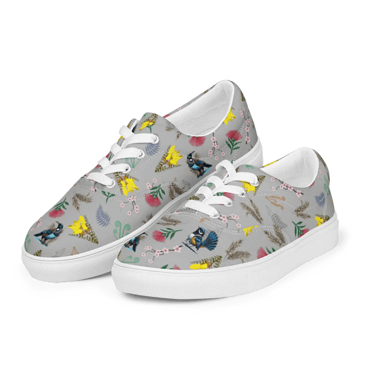 NZ Blooms and Birds Lace-Up Canvas Shoes (Grey) product image (1)