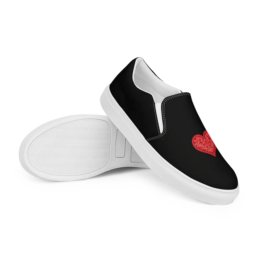 Red Heart Black Canvas Women's Slip-On Shoes product image (10)