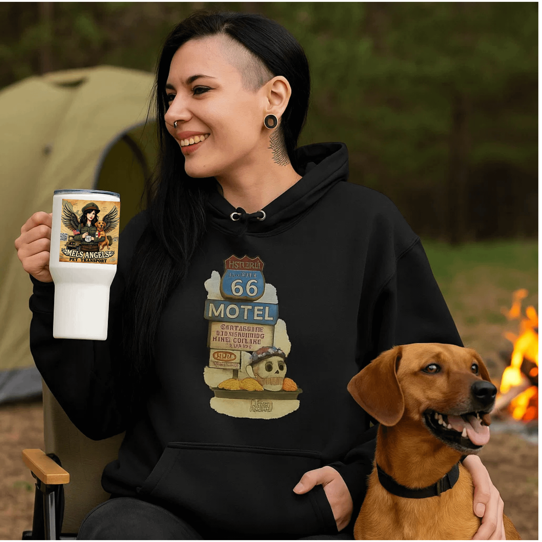 Route 66 Motel Skull Hoodie – Vintage Road Trip Día de los Muertos Sweatshirt product image (1)