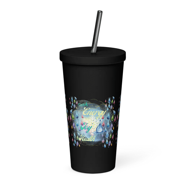 Insulated Tumbler with straw with beautiful swirly  water drop splash and drops design, product image (1)