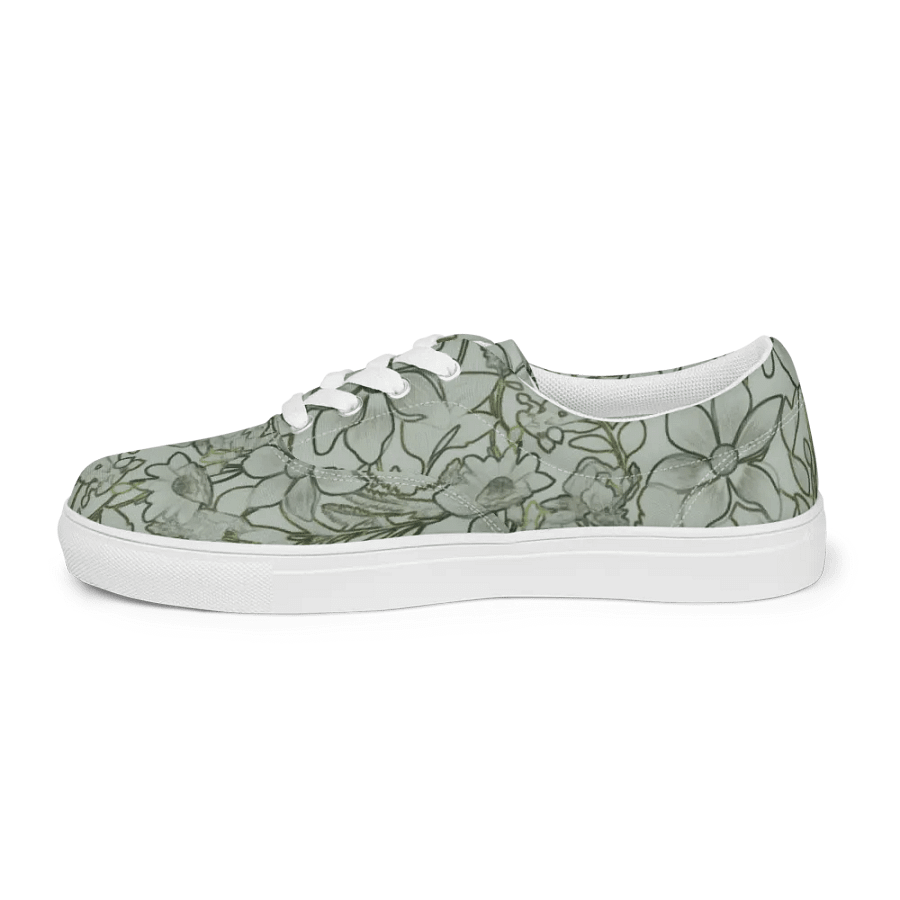 Line art Light Green and Darkgreen Floral/Women's Lace-Up Canvas Shoes by Allcolor product image (3)