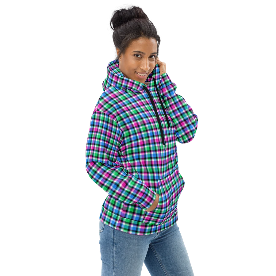 Magenta, Bright Green, and Blue Plaid Hoodie product image (1)