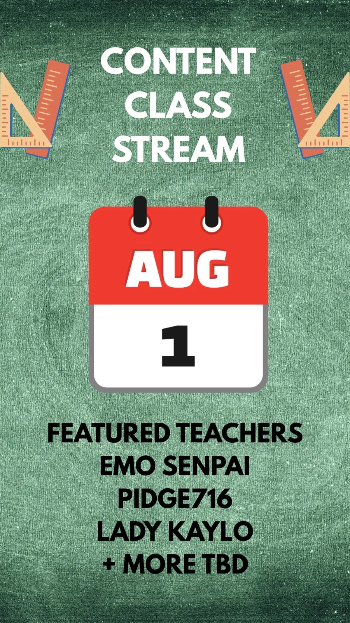 🎓 CLASS IS IN SESSION 🎓 Join us on August 1st for the Content Class Stream where your favorite creators become your teachers! If you're a new creator struggling to grow, this is your opportunity to ask questions, get advice, and learn how to grow as a content creator! Whether you’re new to content or looking to level up, don’t be late 🛎️ #ContentCreator #Streamer #StreamingTips #StreamerEtiquette #Streamer101 #Twitch #Kick #TikTok #Kick