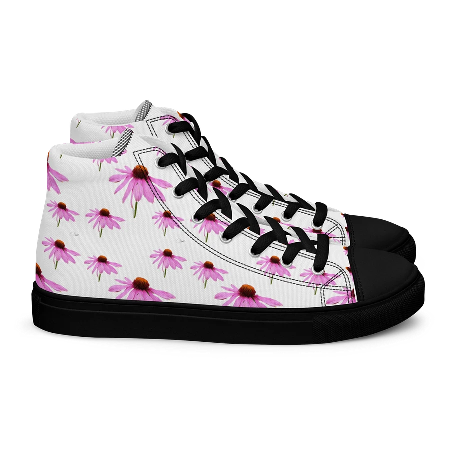 Abstract Delicate Pink Repeating Cone Flowers Women's Black Toe High Top Canvas Shoes product image (14)