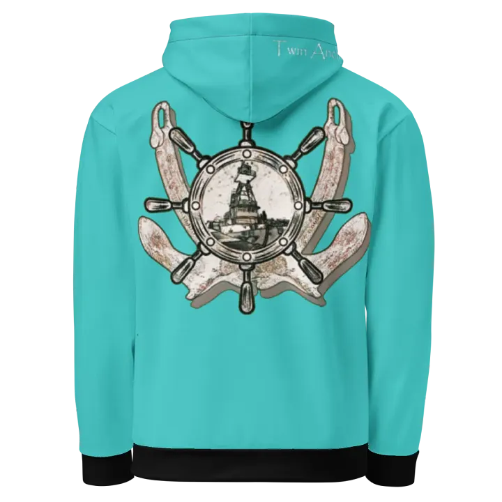 turquoise Twin anchor ship wheel & Tug CE Hoodie product image (1)
