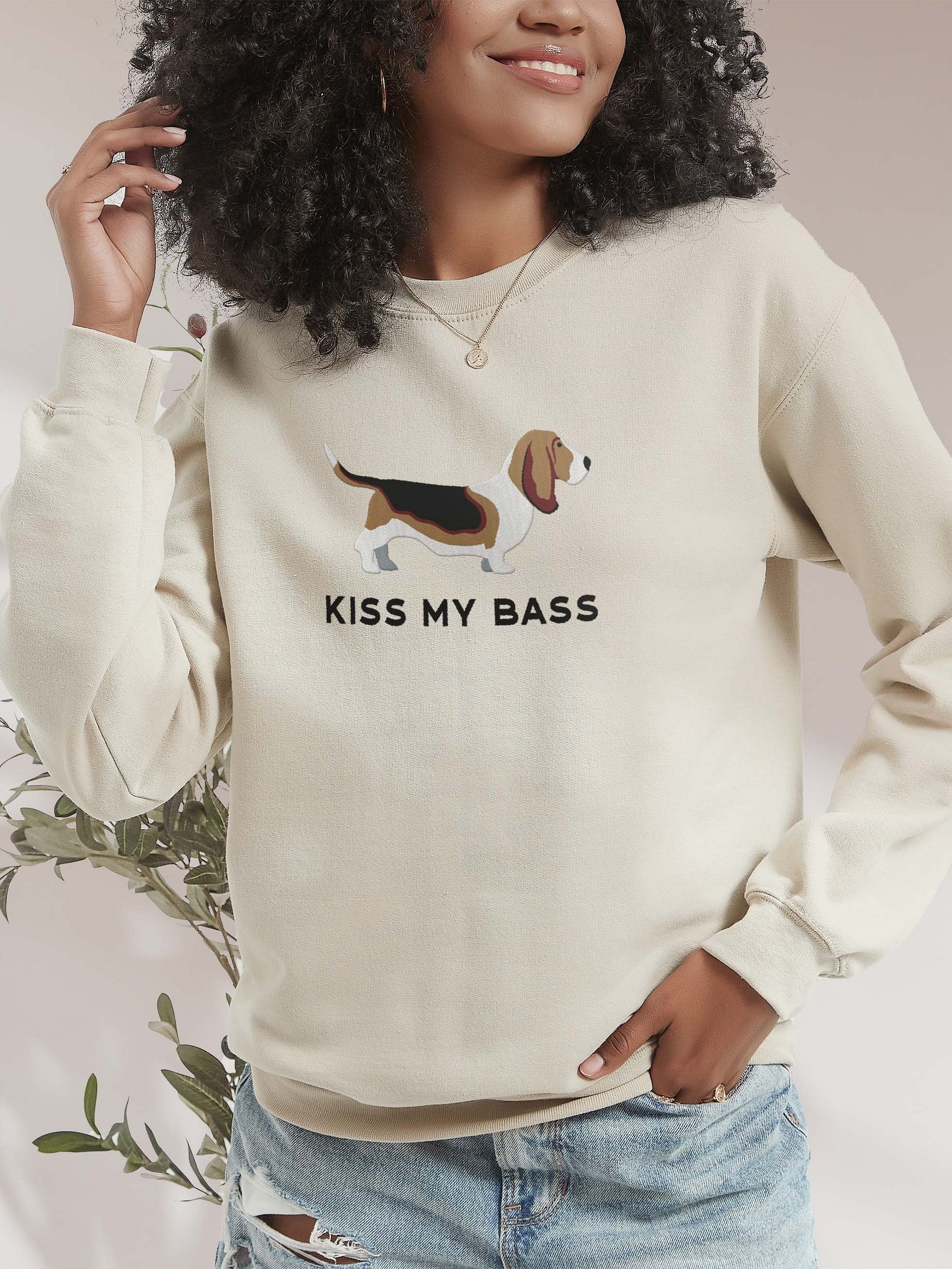 Kiss My Bass Sweatshirt (Embroidered) of a Basset Hound product image (2)