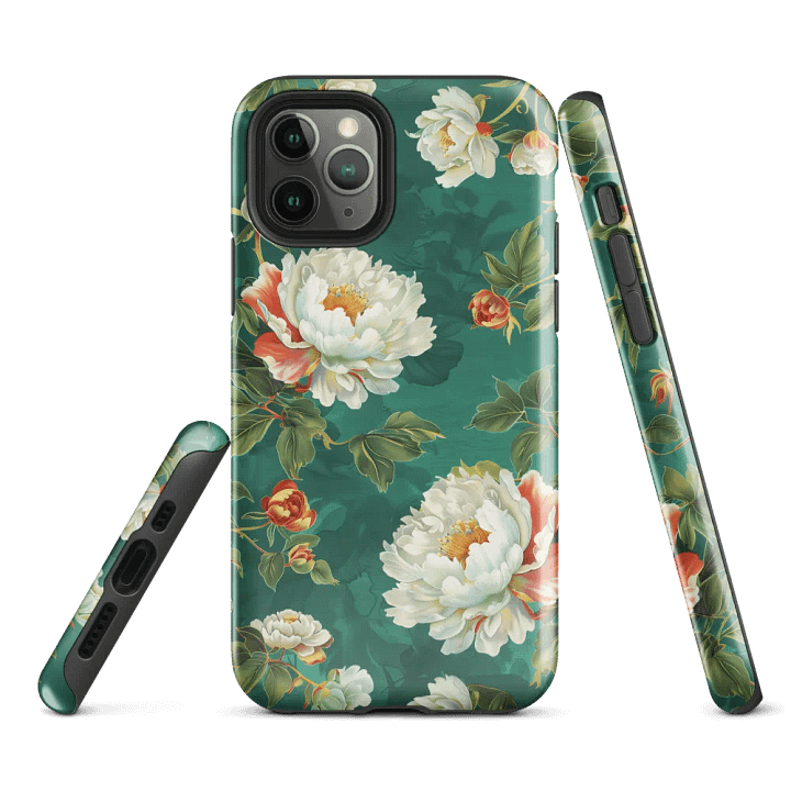 Floral Peonies White & Green - Tough Phone Case product image (1)