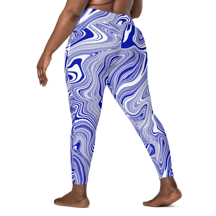 Leggings with Pockets - Blue and White Liquid Swirls product image (9)