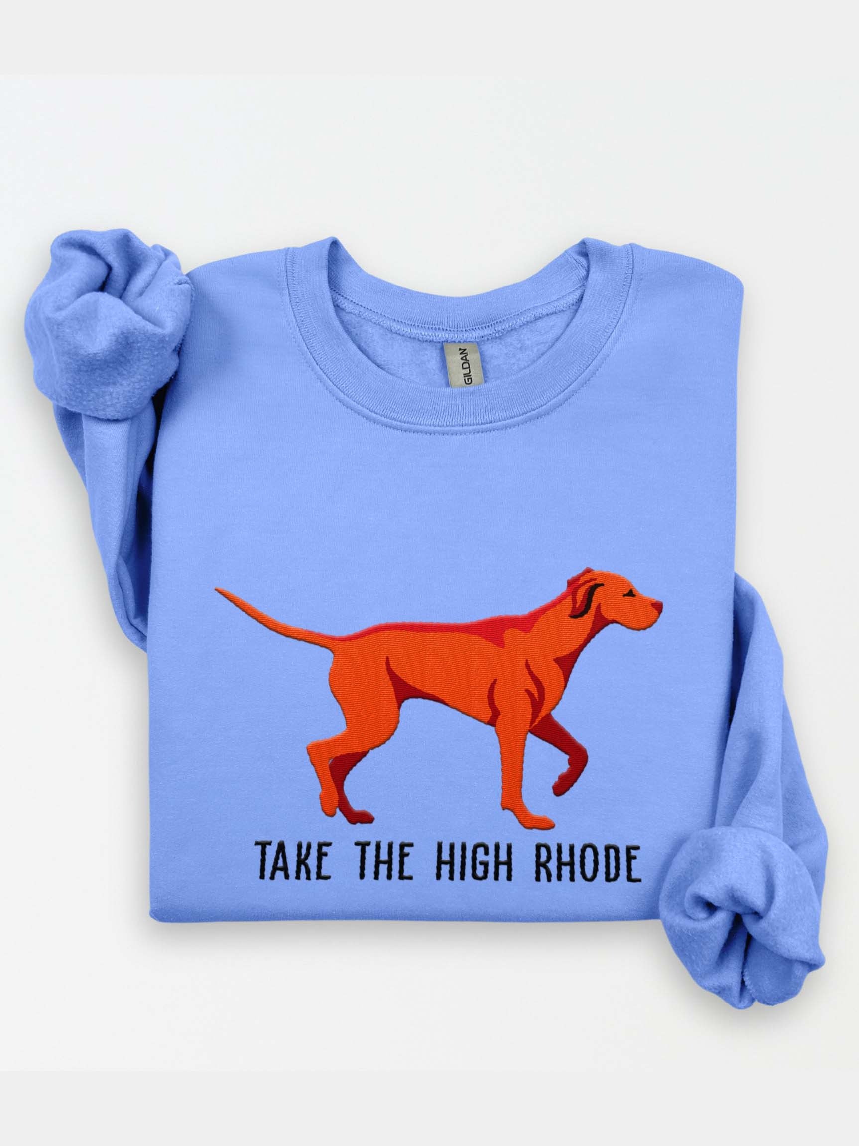 Take the High Rhode Sweatshirt (Embroidered) of a Rhodesian Ridgeback(Red) product image (1)