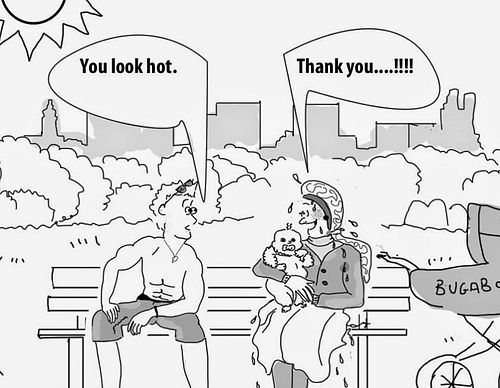Being a Hasidic woman in NY summers had its challenges. I made this cartoon back in the day. Wishing you all a great summer. ☀️