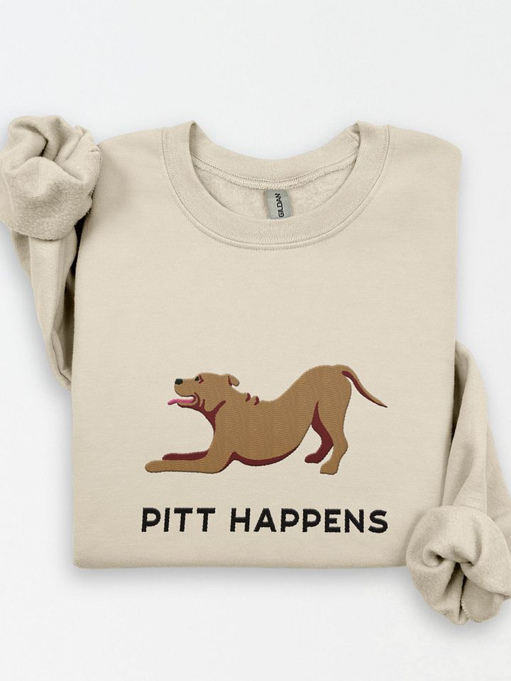 Pitt Happens Sweatshirt (Embroidered) of a Pitbull Terrier(Red) product image (1)