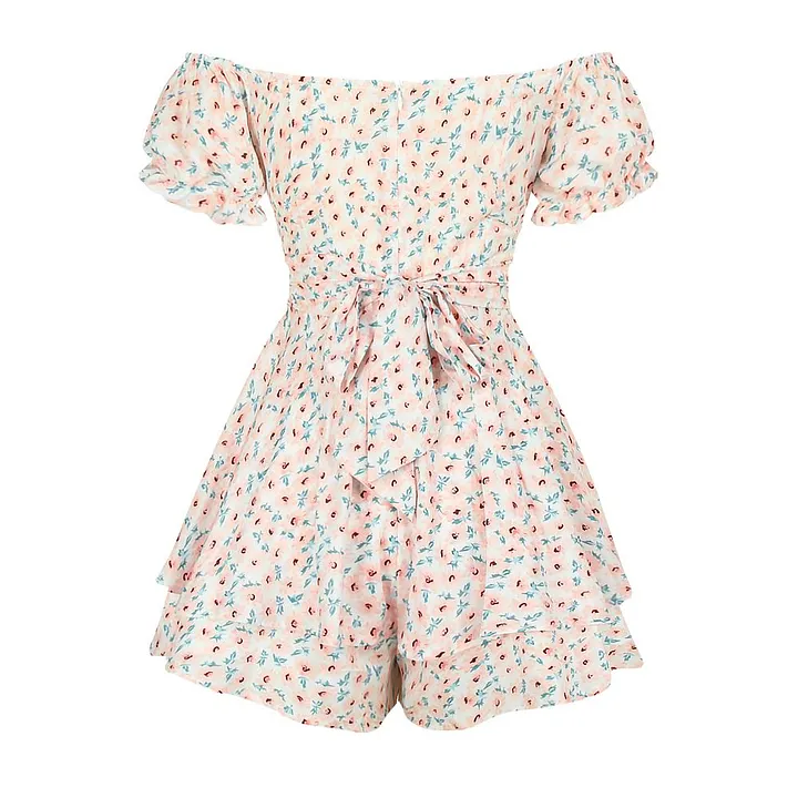 Women's Summer Short Sleeve Neck Pleated Floral Jumpsuit product image (1)