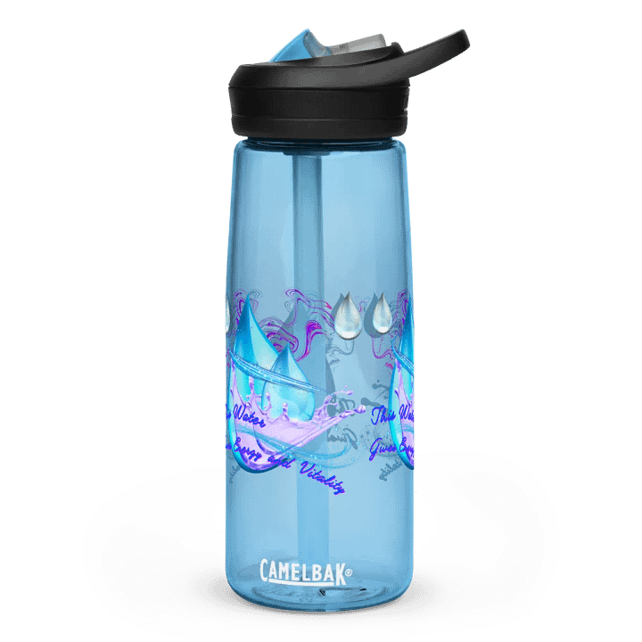 Camelback water bottle with beautiful swirly blue water drops  featuring ' This water gives energy and vitality