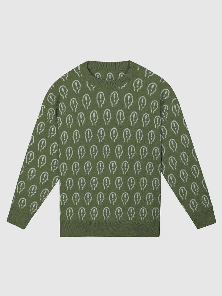 EXCLAIMING MENTALLY (repeating design, olive and light blue) relaxed knitwear crewneck product image (1)