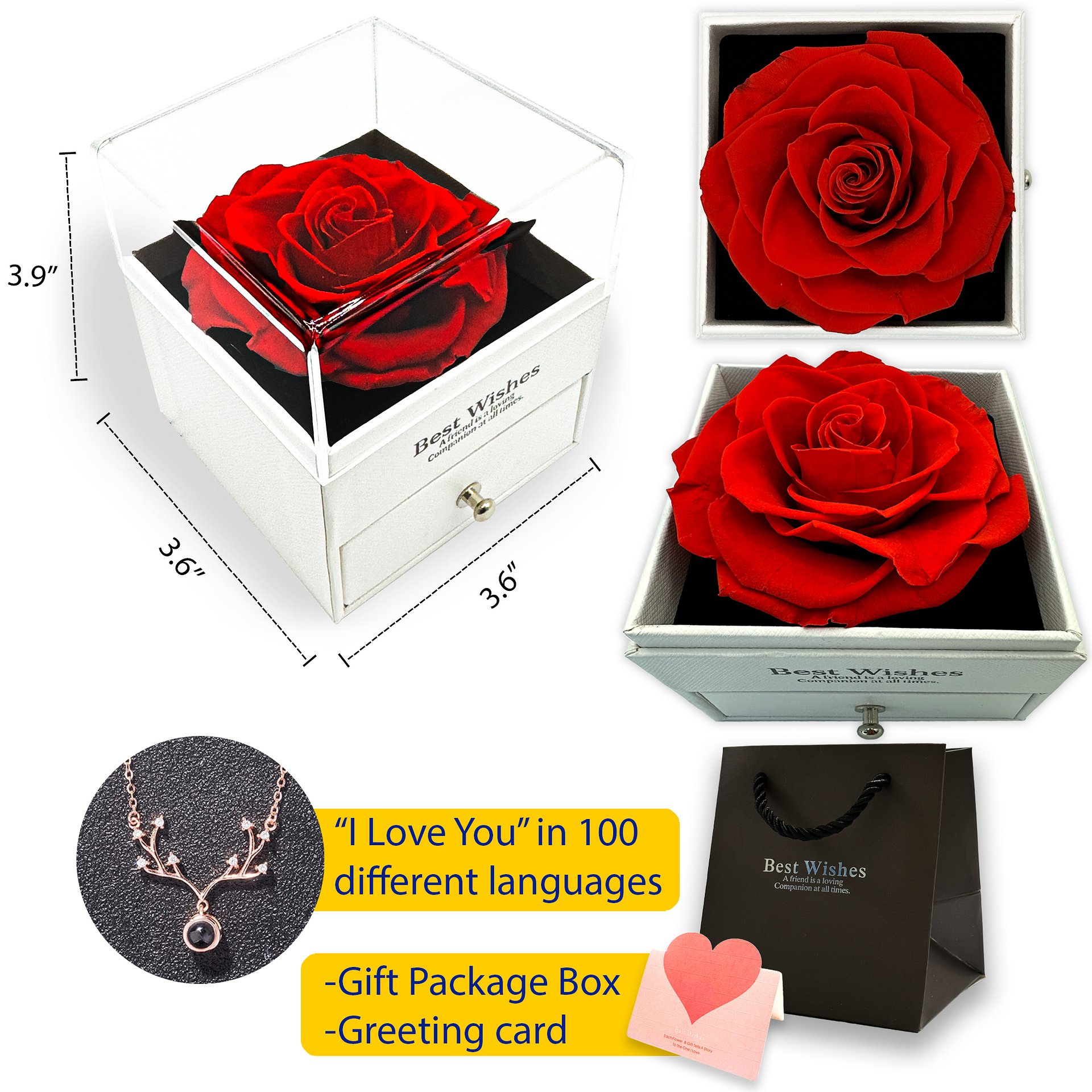 Eternal Rose Gift Box with "I Love You" Necklace (red) product image (4)