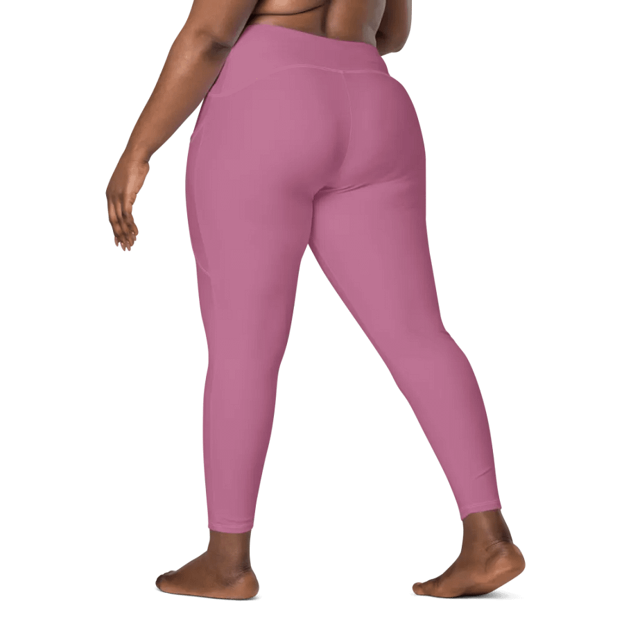 Plain Medium Dark Carnation Pink True Summer Women's High Waisted Premium Crossover Leggings with Pockets by Treasure Pie product image (9)