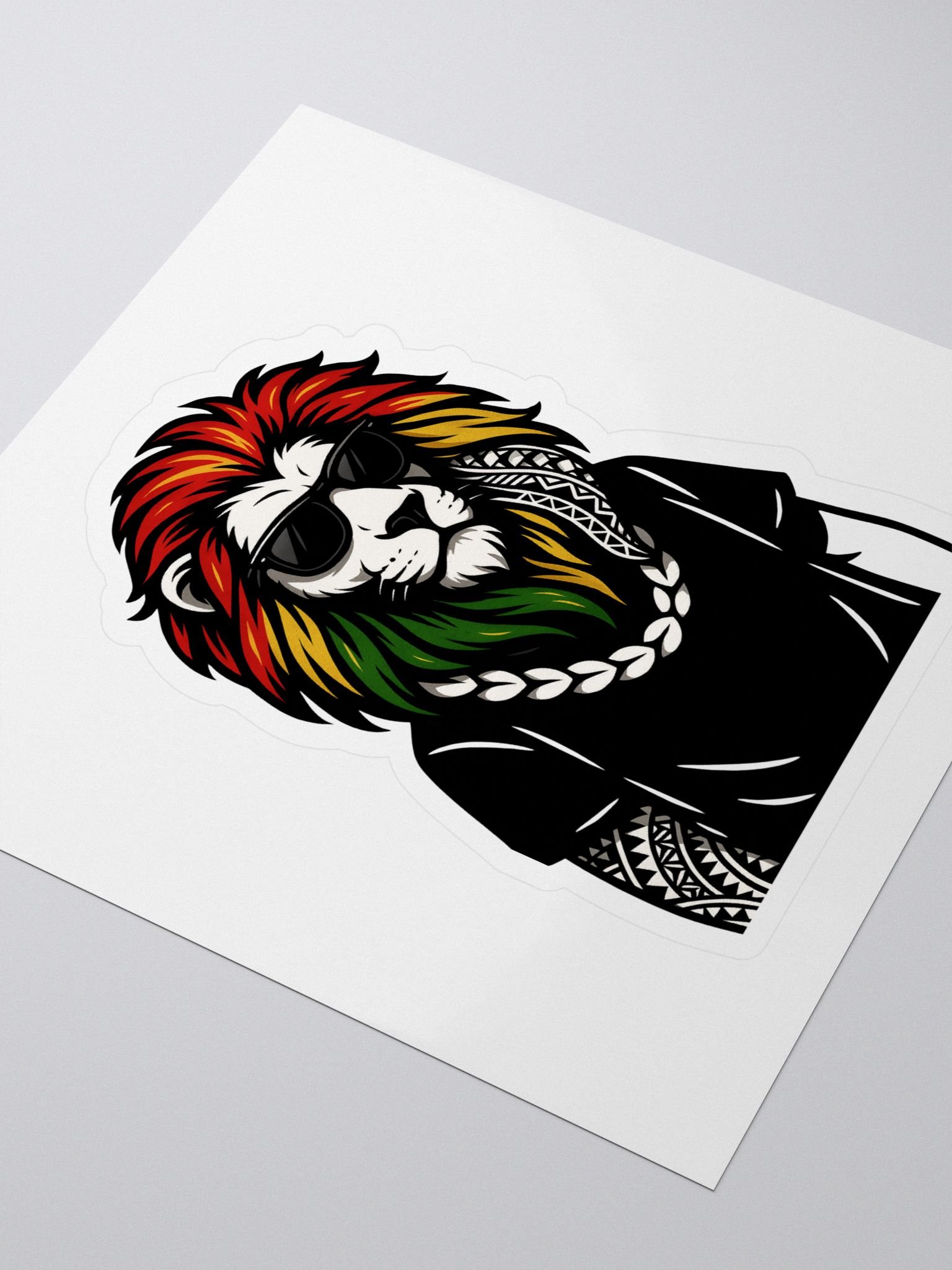 Reggae Lion Head Kiss-Cut Sticker – Rasta Colors with Polynesian Tribal Design | Samoan Island Vibes by ASP Apparel product image (3)