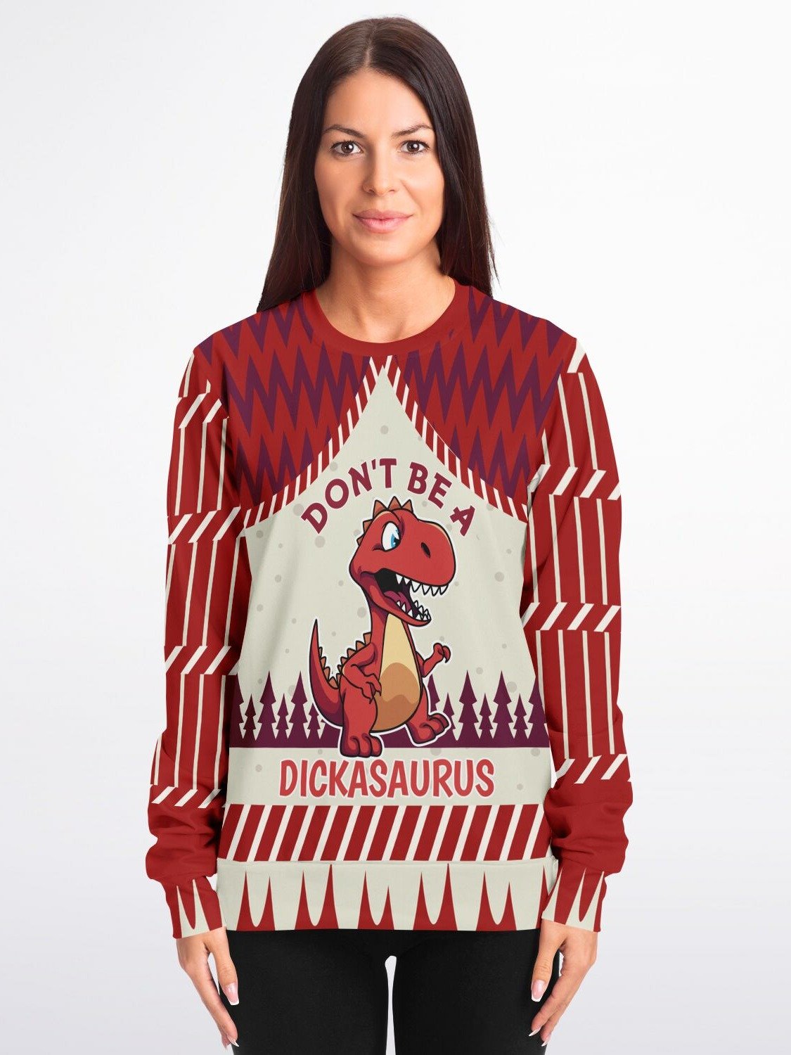 "Don't Be a D*ckasaurus" Dinosaur Christmas Sweatshirt | Funny T-Rex Holiday Sweater | Unisex Adult Humor Winter Outfit product image (7)