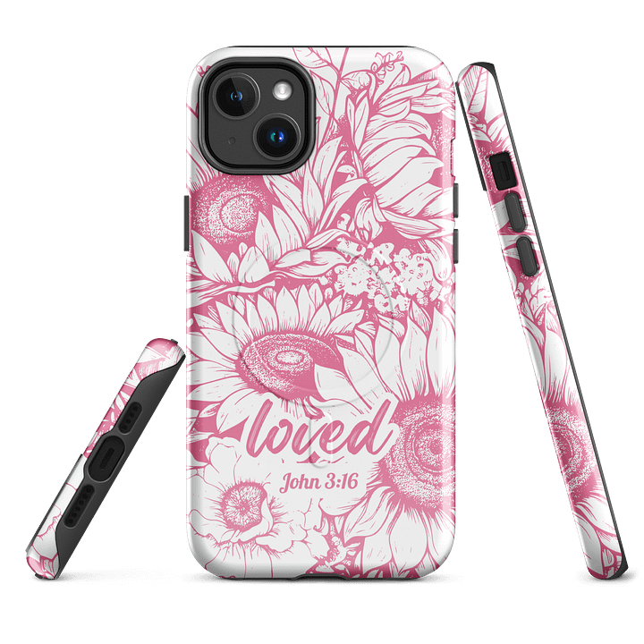 Loved John 3:16, Inspirational Gift, Tough iPhone Magnetic Case Scripture, Sunflower Bible Verse, MagSafe® iPhone® Tough Case, iPhone 14, iPhone 15, iPhone 16, Pro, Pro Max, Plus product image (1)