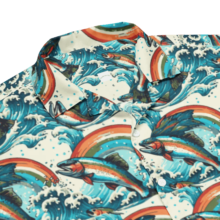 Hawaiian Style Shirt, Button Up, Unisex, Rainbows and Fish product image (2)