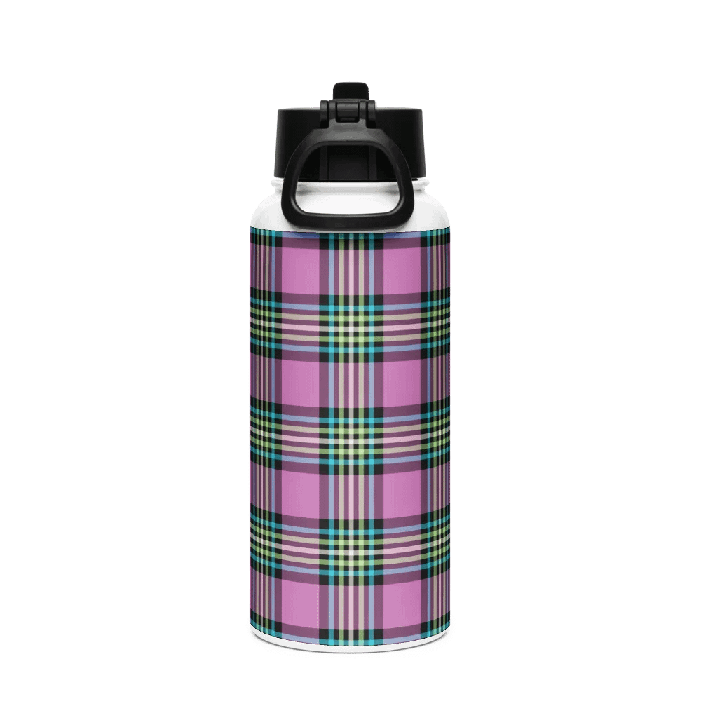 Purple Orchid and Turquoise Plaid Water Bottle product image (3)