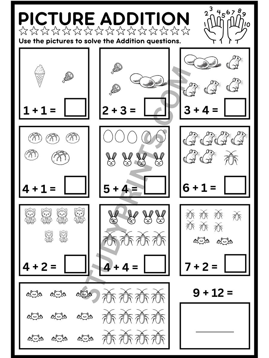 addition and subtraction worksheets for kindergarten with pictures product image (8)