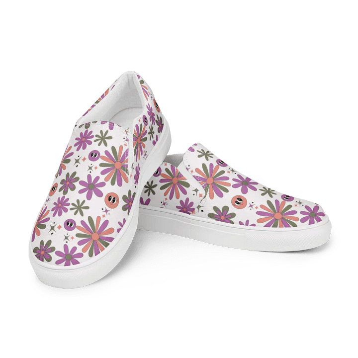 Kawaii Smiley Blossom Canvas Slip-Ons product image (1)