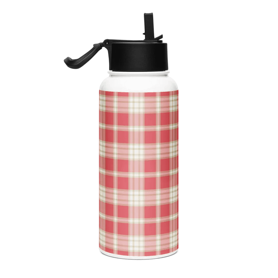 Coral Pink Plaid Water Bottle product image (1)