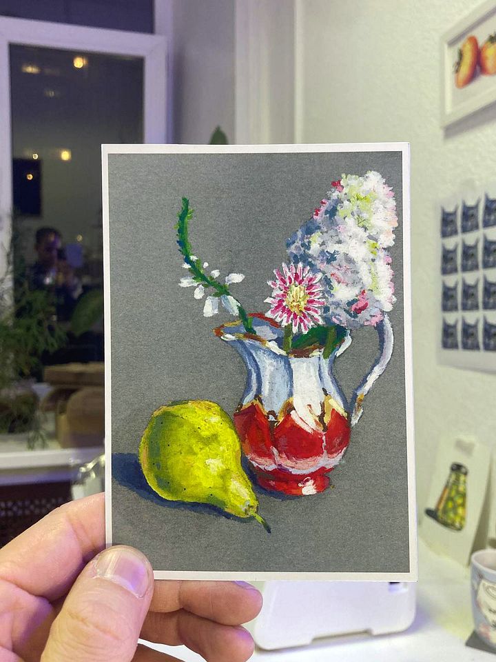 Pear and flowers postcard product image (1)