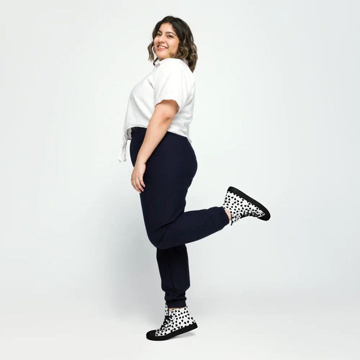 Love Pattern 4 Black and White Ladies High Top Canvas Shoes product image (1)