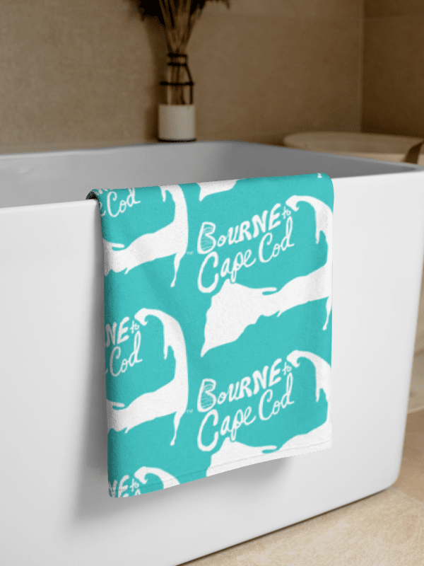 BOURNE to Cape Cod™ | Coastal Classic Beach Towel | All-Over Logo Print | Vibrant Colors for Salty Souls | White Logo on Dark Turquoise product image (2)
