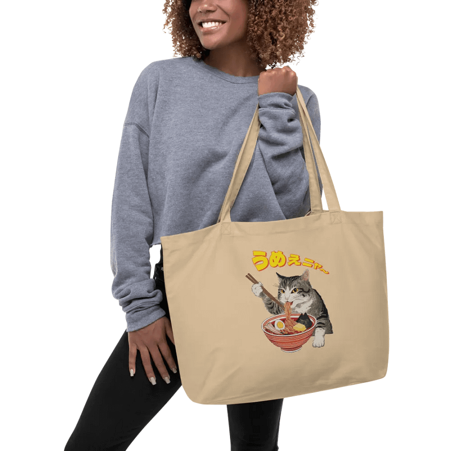 Butter Ramen Eating Cat Japanese Style ukiyo-e Organic Cotton Tote Bag product image (5)