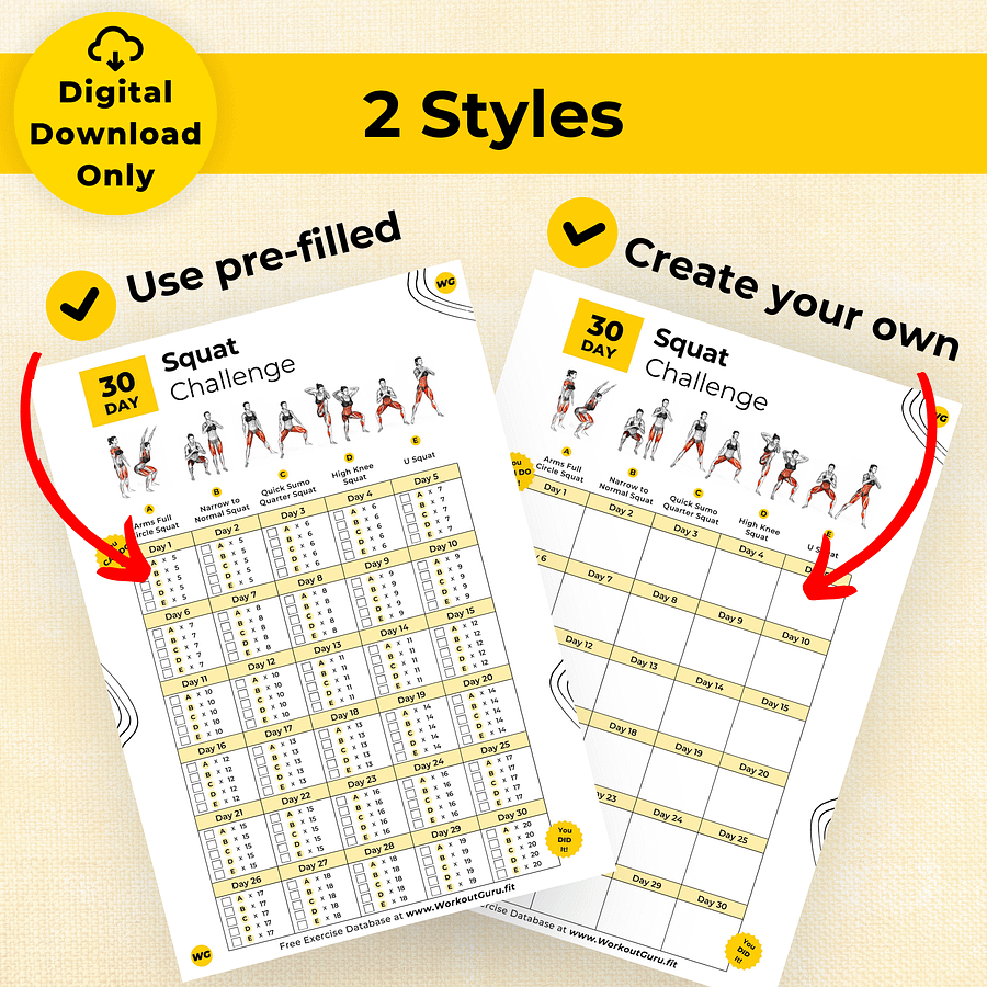 30 Day Squat Challenge - Printable Workout Tracker product image (6)